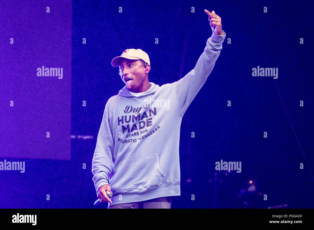 Pharrell Williams of N.E.R.D performs live on stage at Leeds Festival, UK, 26th August 2018. Stock Photo