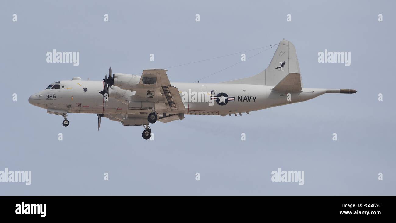 P-3 Orion on approach to Al Udeid Air Force Base, Qatar 19.2.2017 Stock Photo