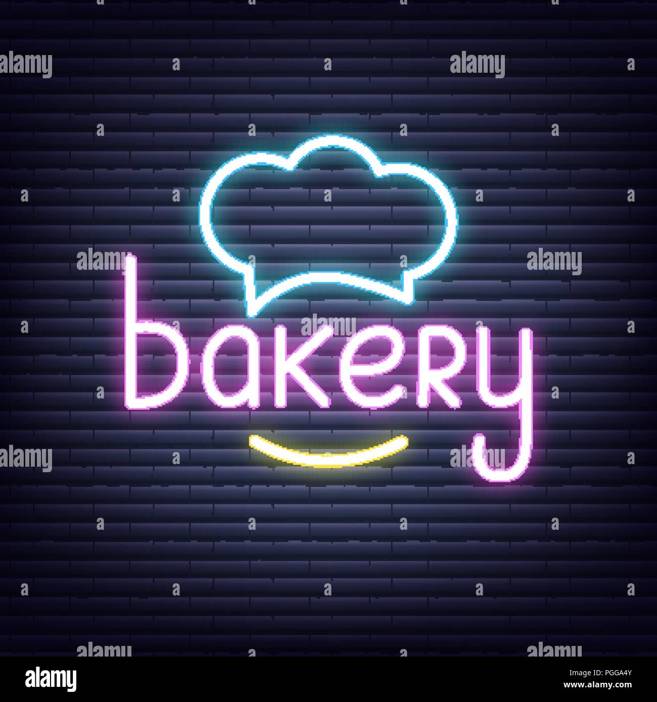 Bakery. Bakery neon sign. Neon glowing signboard banner design Stock Vector