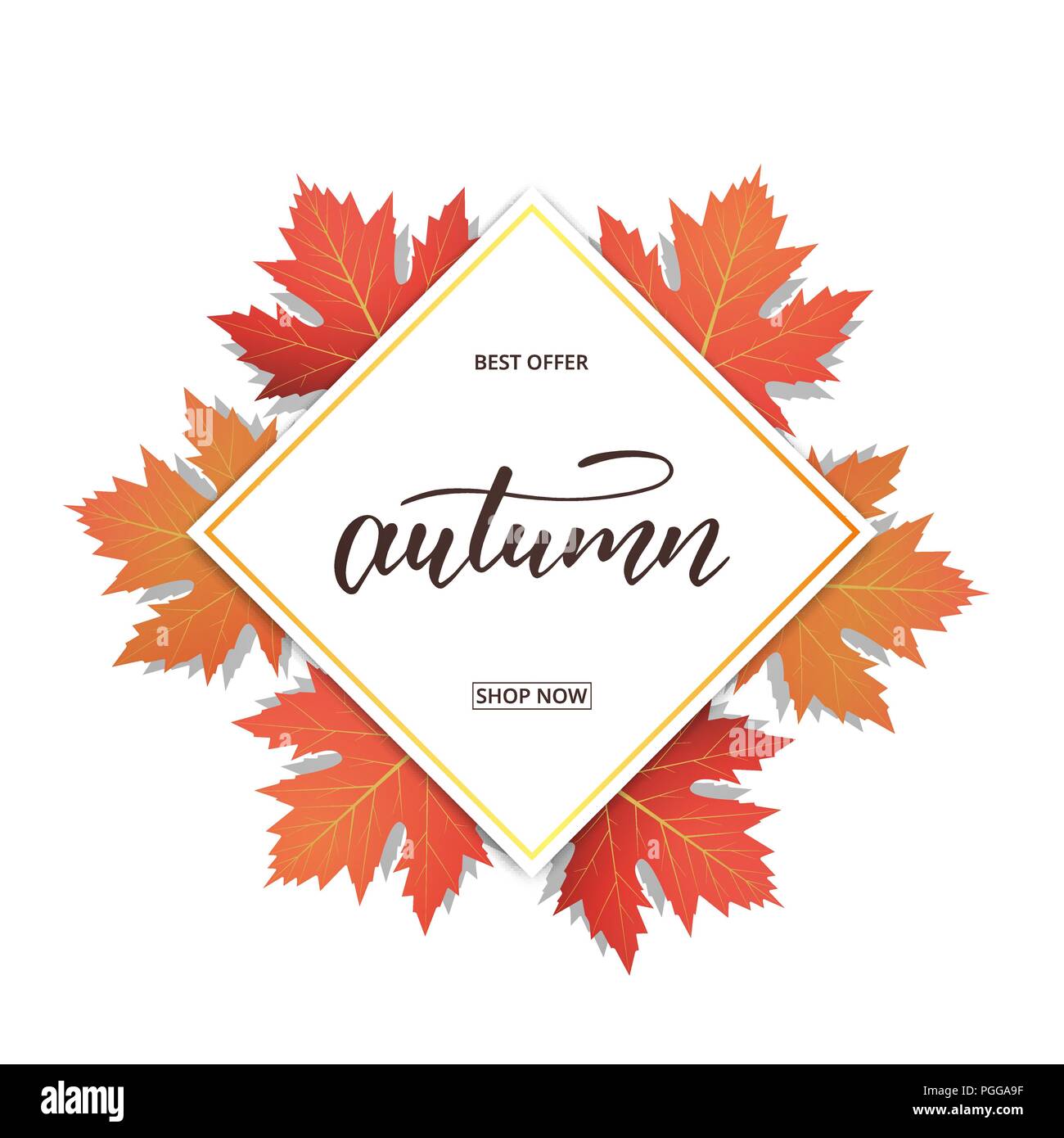 Autumn. Banner with maple leaves frame and trendy Autumn brush ...