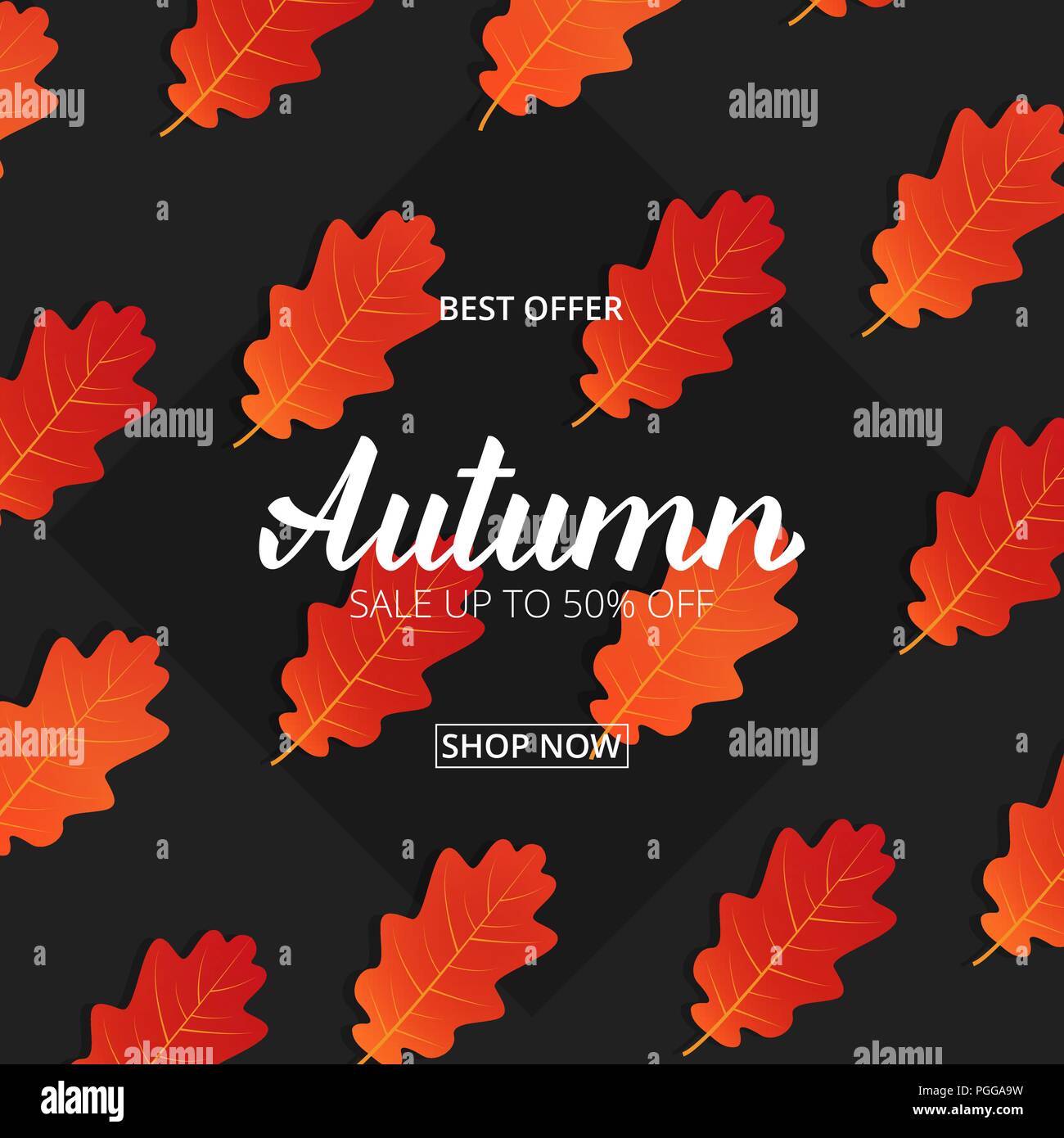 Autumn. Sale background with Autumn hand lettering and oak leaves Stock ...