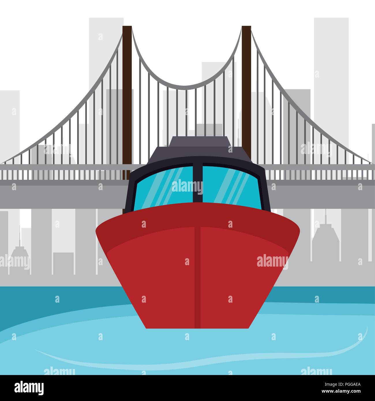 ship boat river bridge and city Stock Vector