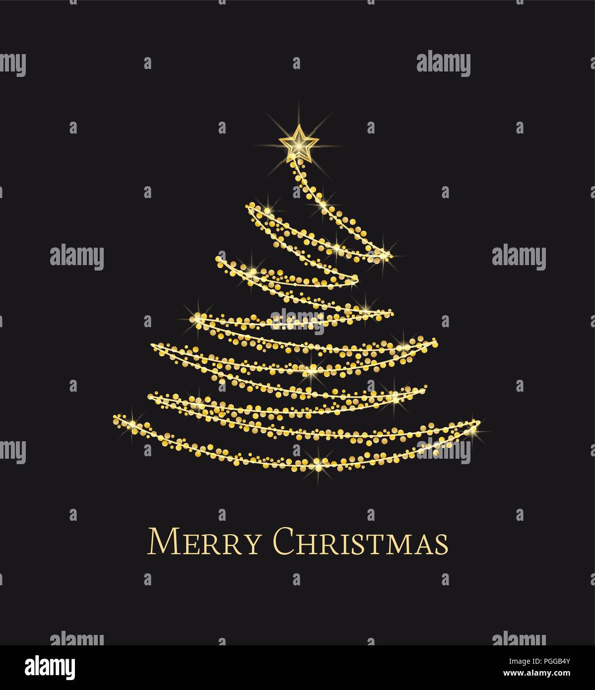 Vector illustration abstract golden christmas tree on black background ...