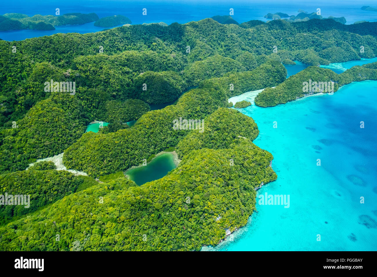 Beautiful view of Palau tropical islands and Pacific ocean from above Stock Photo