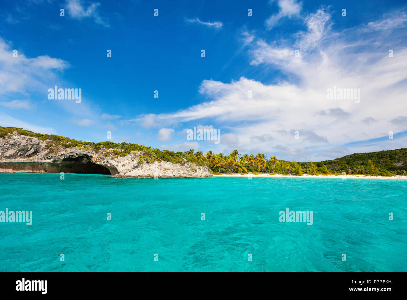 Beautiful tropical coast at Exuma Bahamas Stock Photo