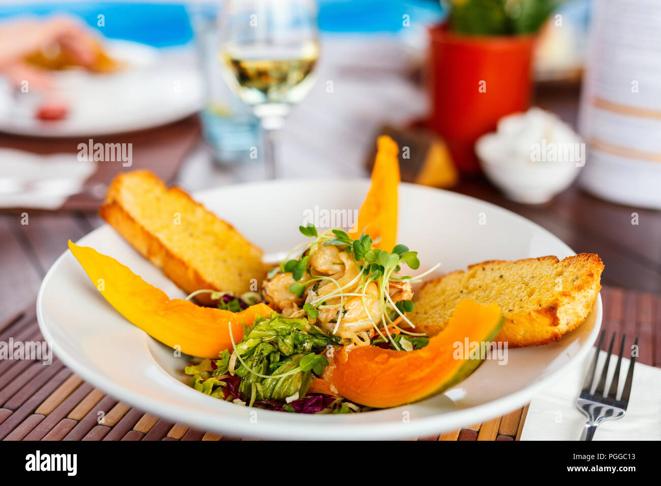 Close up of delicious south pacific papaya salad Stock Photo