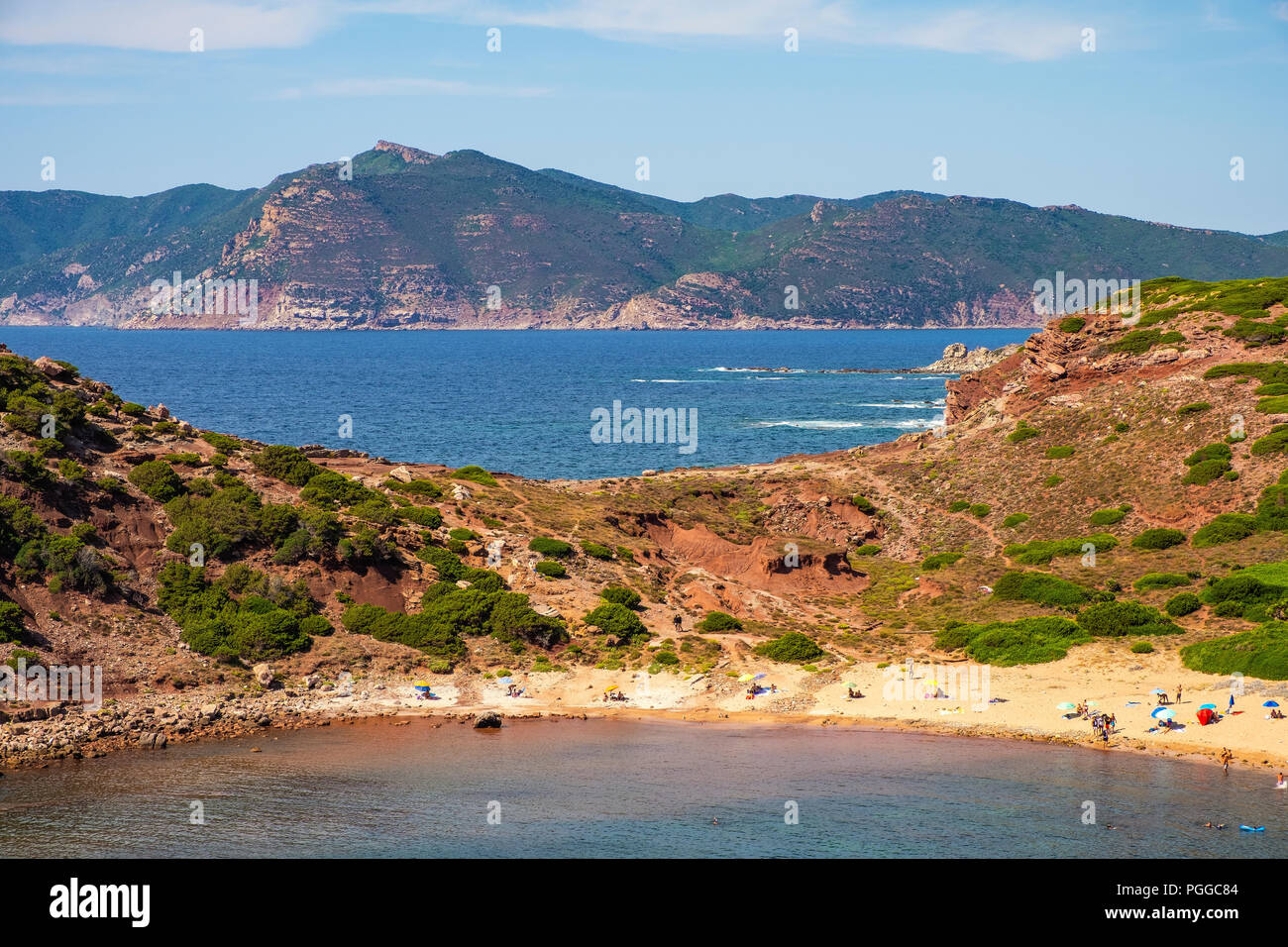 Alghero, Sardinia / Italy - 2018/08/11: Panoramic view of the Cala Porticciolo gulf in the Porto Conte Regional Park Stock Photo