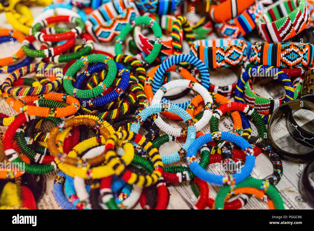 Colorful traditional jewelry of Masai tribe Stock Photo