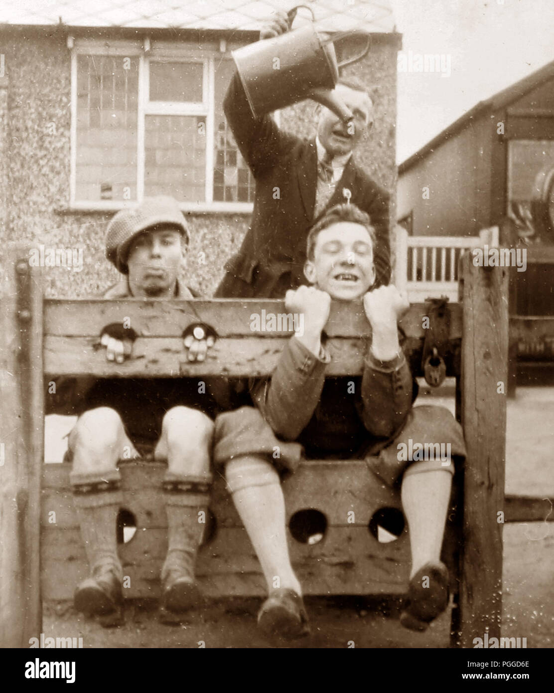 In the stocks at Seamer in the 1920s Stock Photo