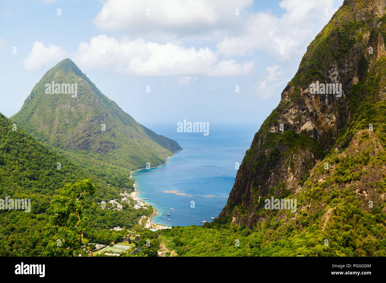 Iconic view of Piton mountains on St Lucia island in Caribbean Stock