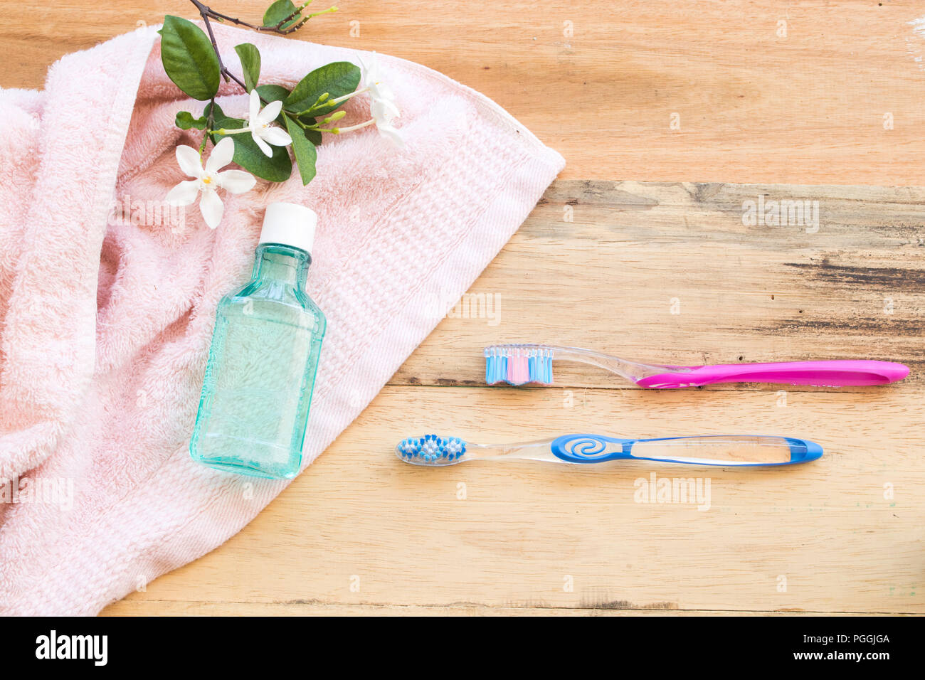 mouthwash with toothbrush for health care oral cavity on background ...