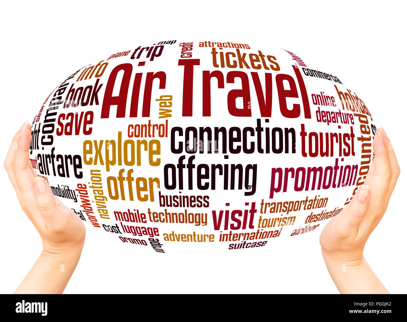Air Travel, word cloud hand sphere concept on white background. Stock Photo