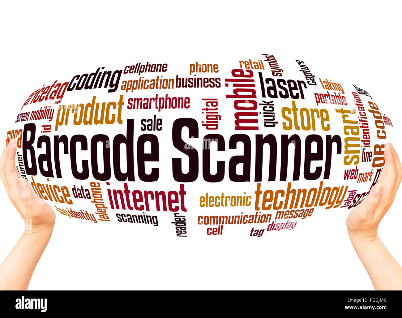 Barcode scanner word cloud sphere concept on white background Stock