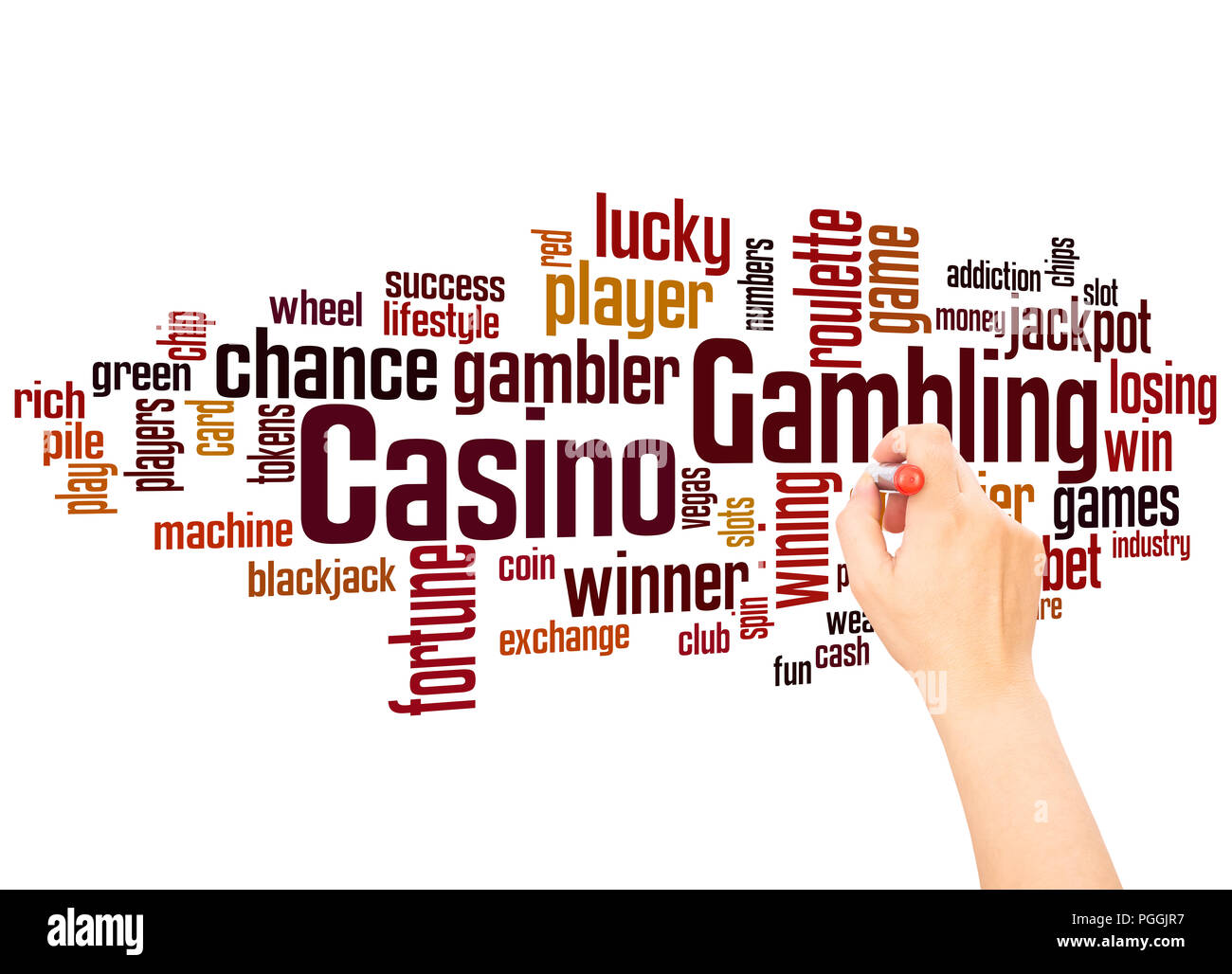 Casino gambling word cloud concept and hand writing on white background