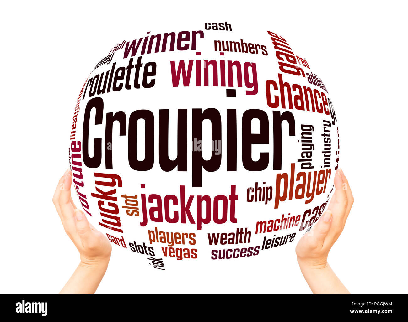 Croupier word cloud sphere concept on white background. Stock Photo