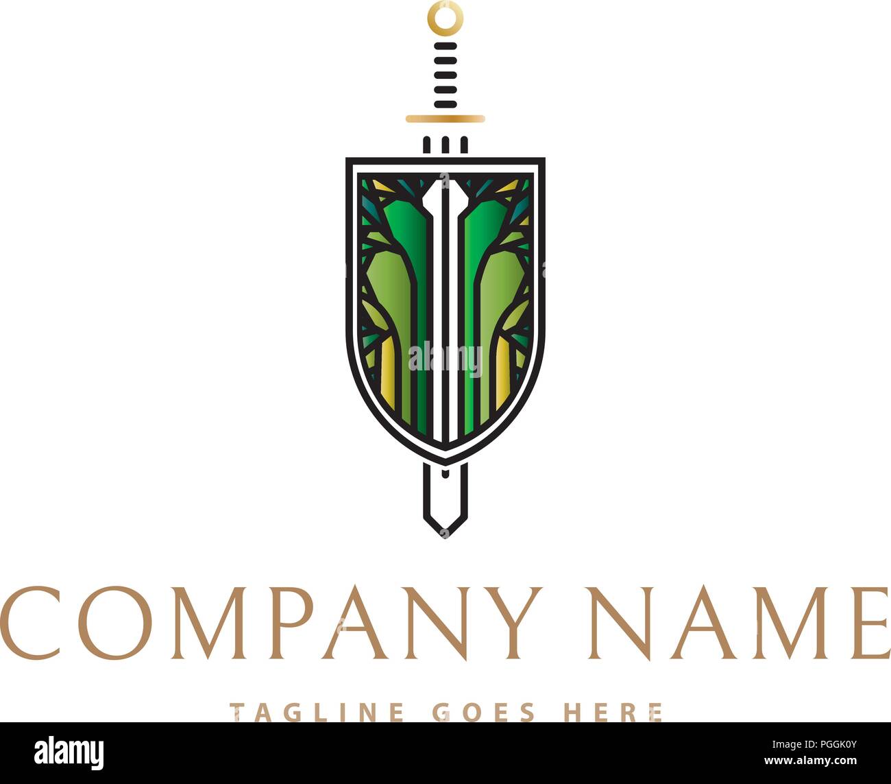 Shield And Sword Vector Logo Image Stock Vector Art Illustration