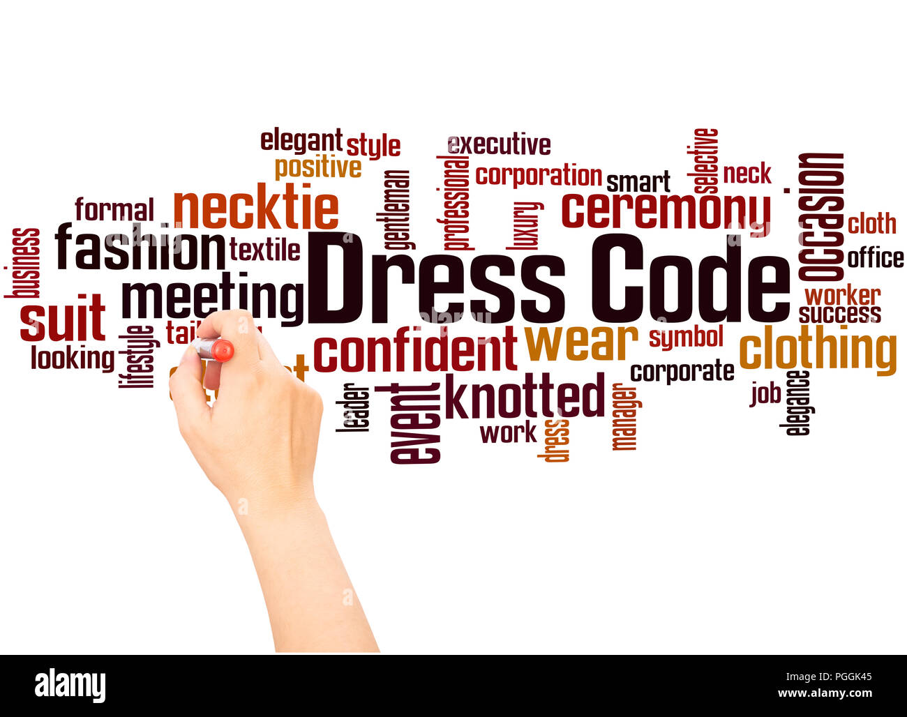 Dress code word cloud and hand writing concept on white background