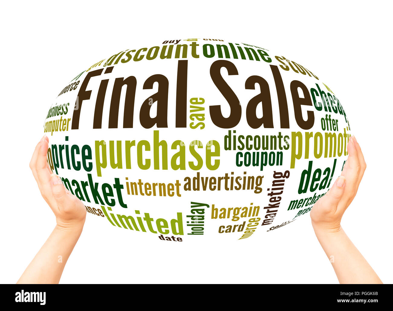 Final sale word cloud sphere concept on white background. Stock Photo
