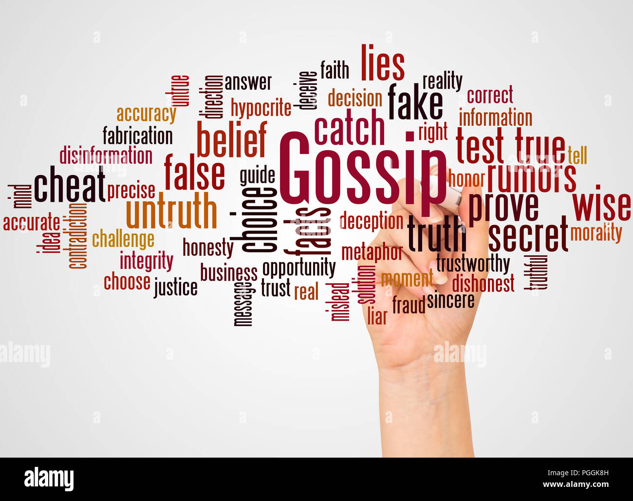 Gossip word cloud and hand with marker concept on gradient background
