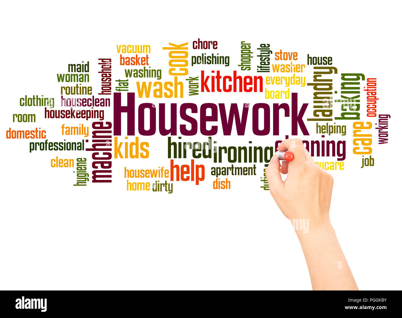 Housework word cloud hand writing concept on white background Stock