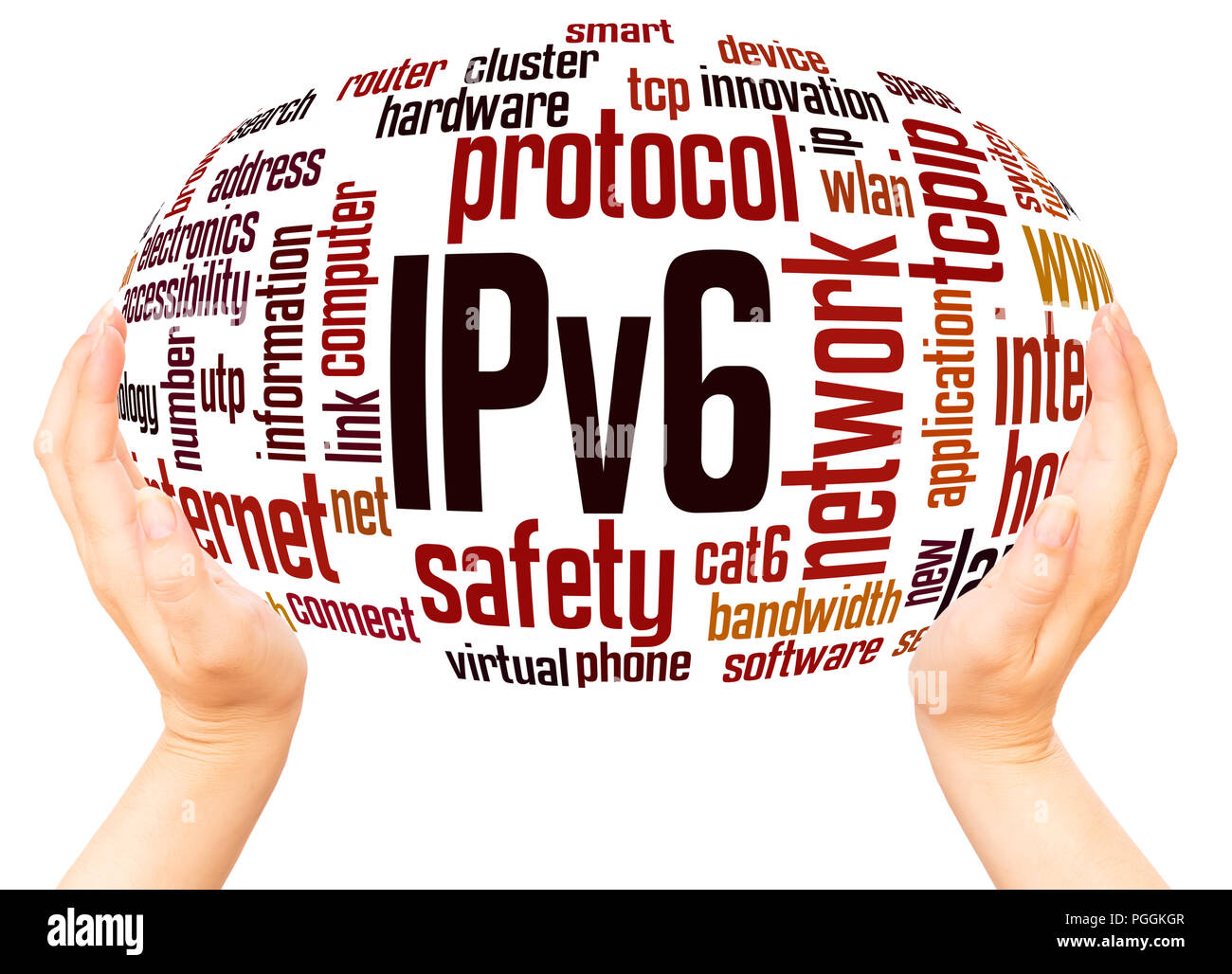 IPv6 network word hand sphere cloud concept on white background. Stock Photo