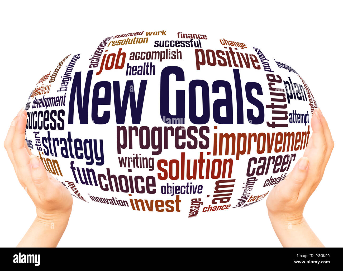 New goals word cloud hand sphere concept on white background Stock ...