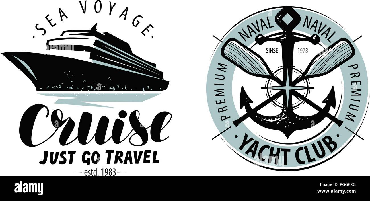 Cruise, yacht club logo or label. Nautical concept. Lettering vector Stock Vector