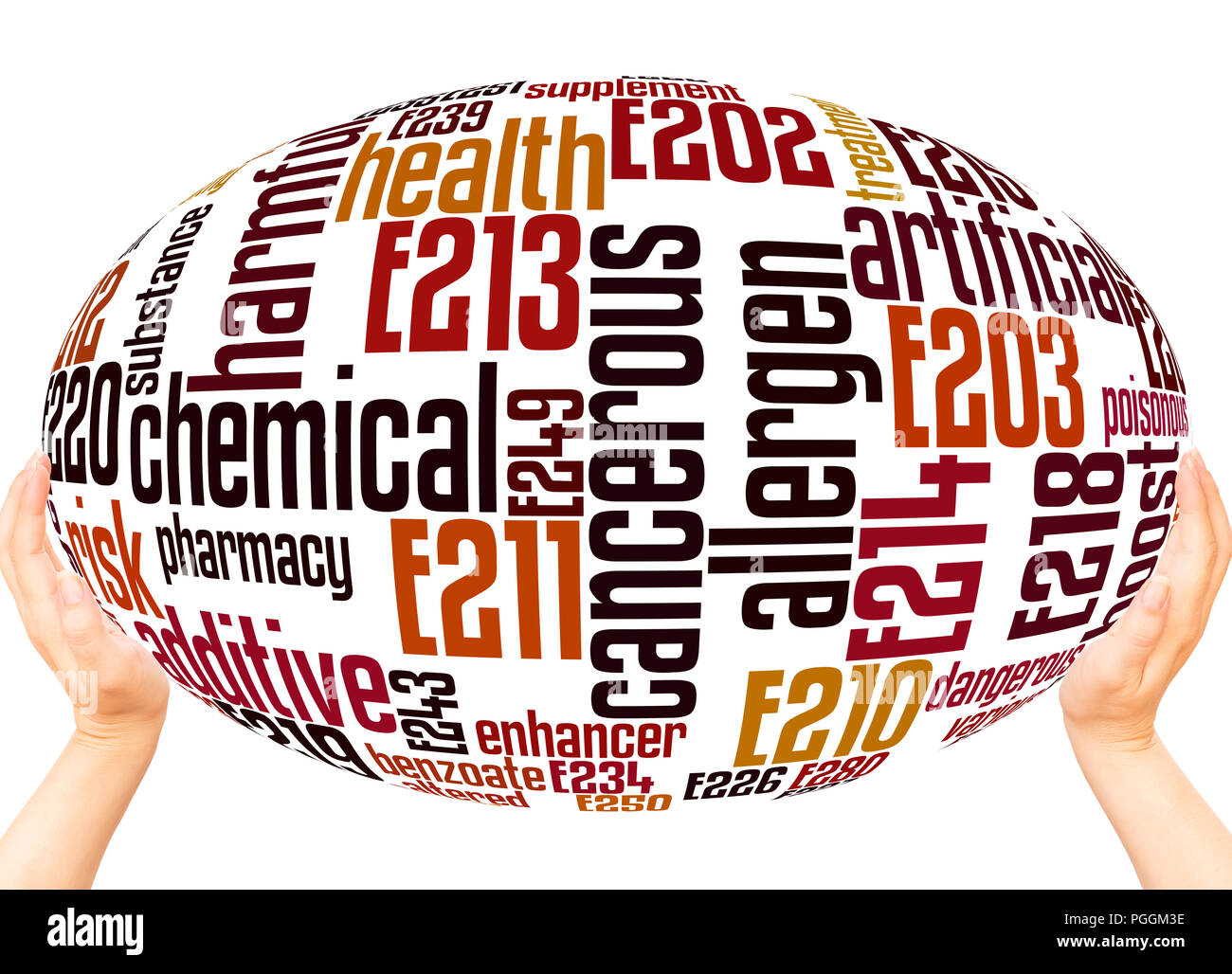 Preservatives word cloud sphere concept on white background. Stock Photo
