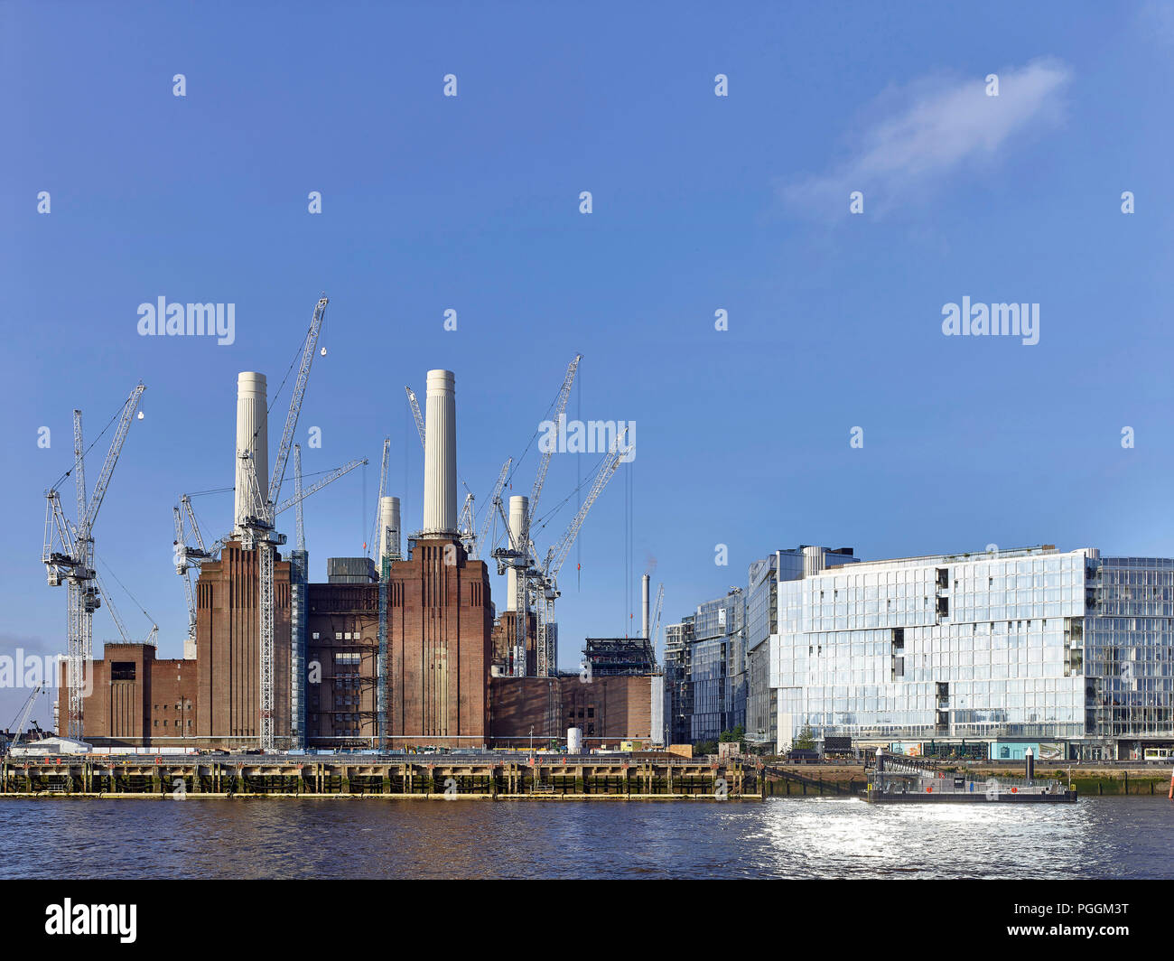 Front view across river with Phase 1 flats. Battersea Power Station