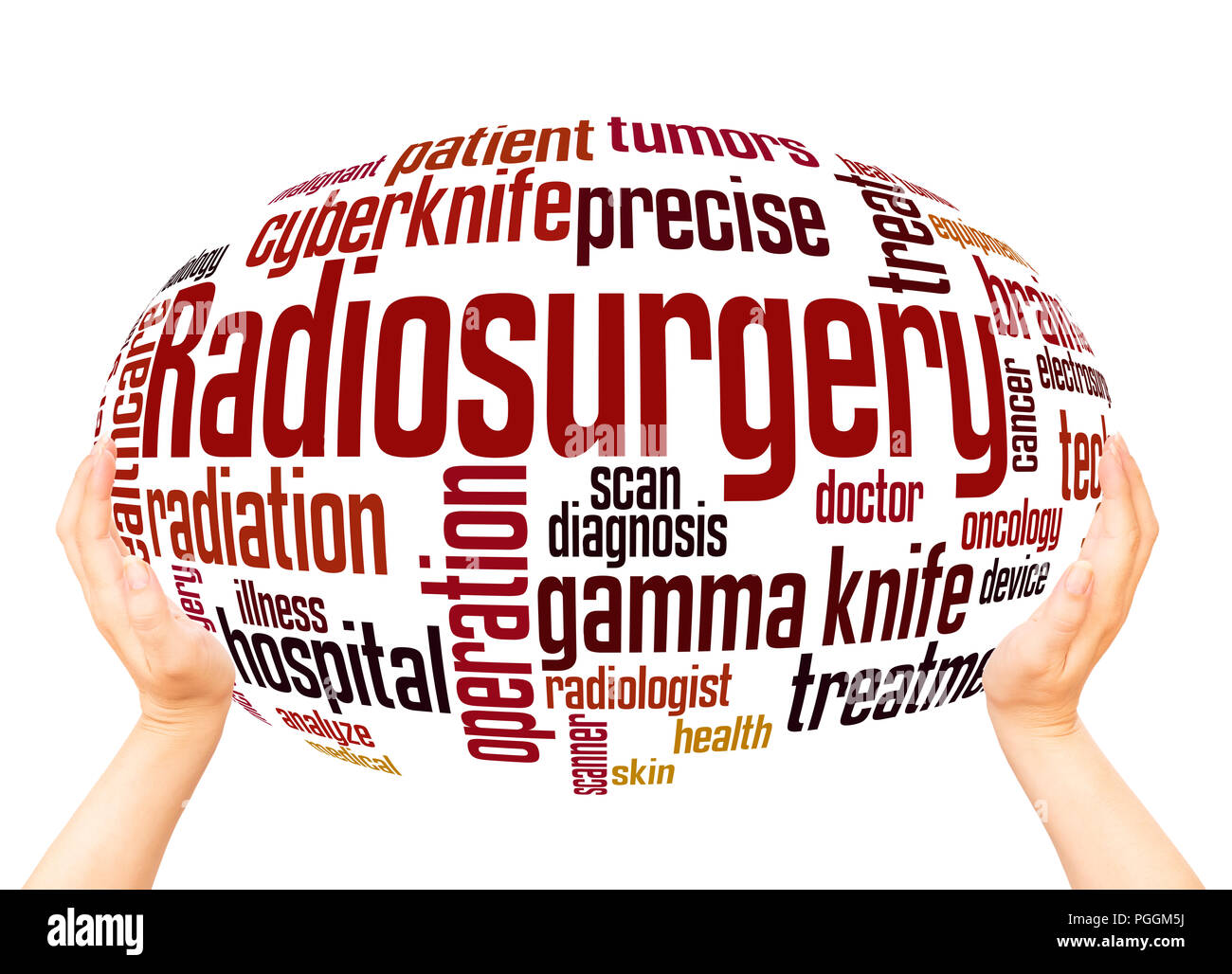 Radiosurgery word cloud hand sphere concept on white background. Stock Photo