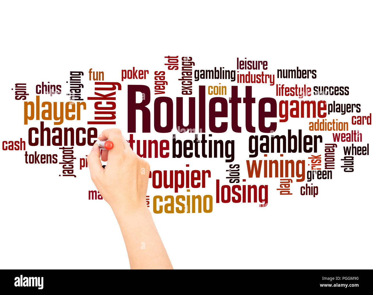 Roulette word cloud and hand writing concept on white background Stock