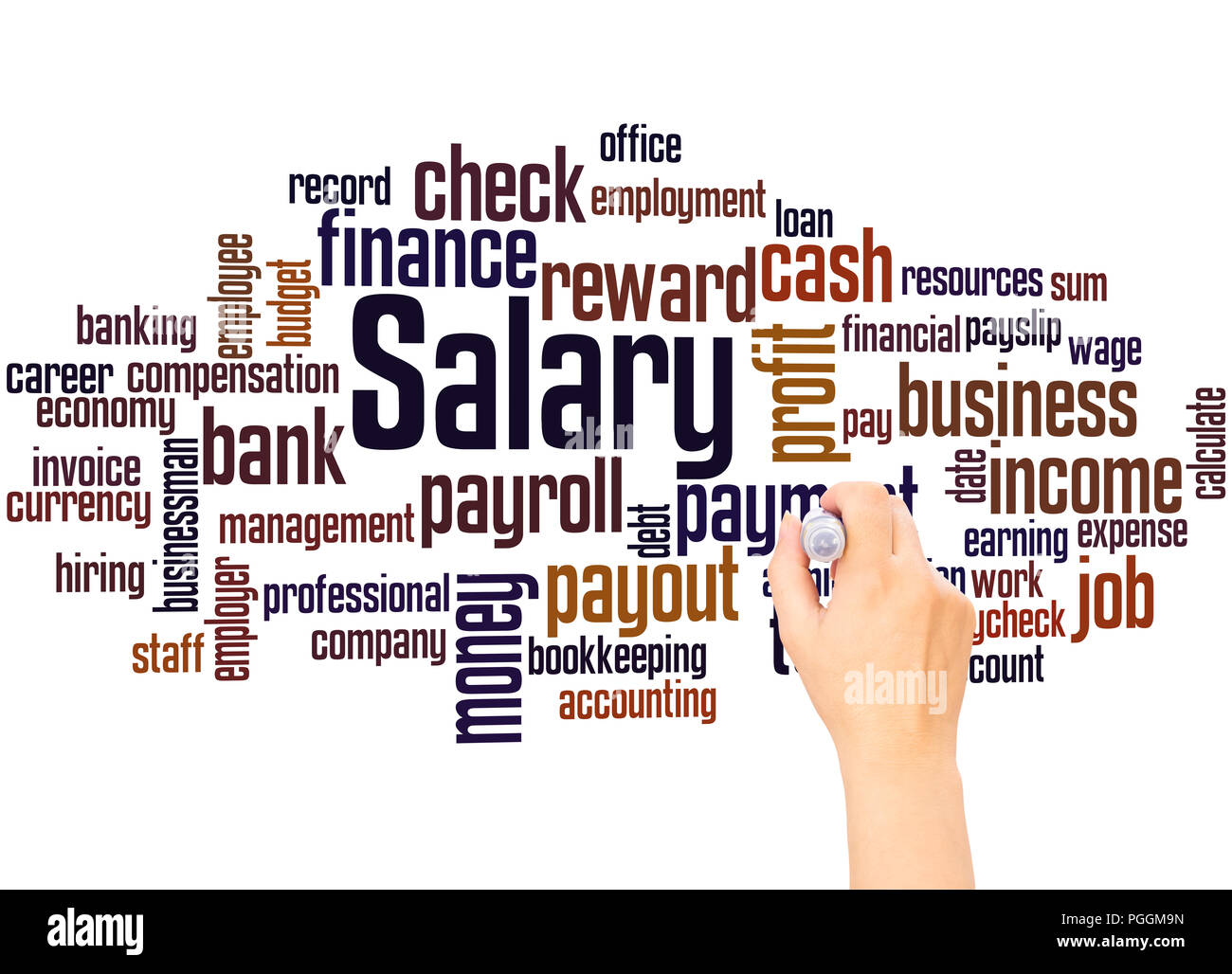 Salary word cloud and hand writing concept on white background Stock ...