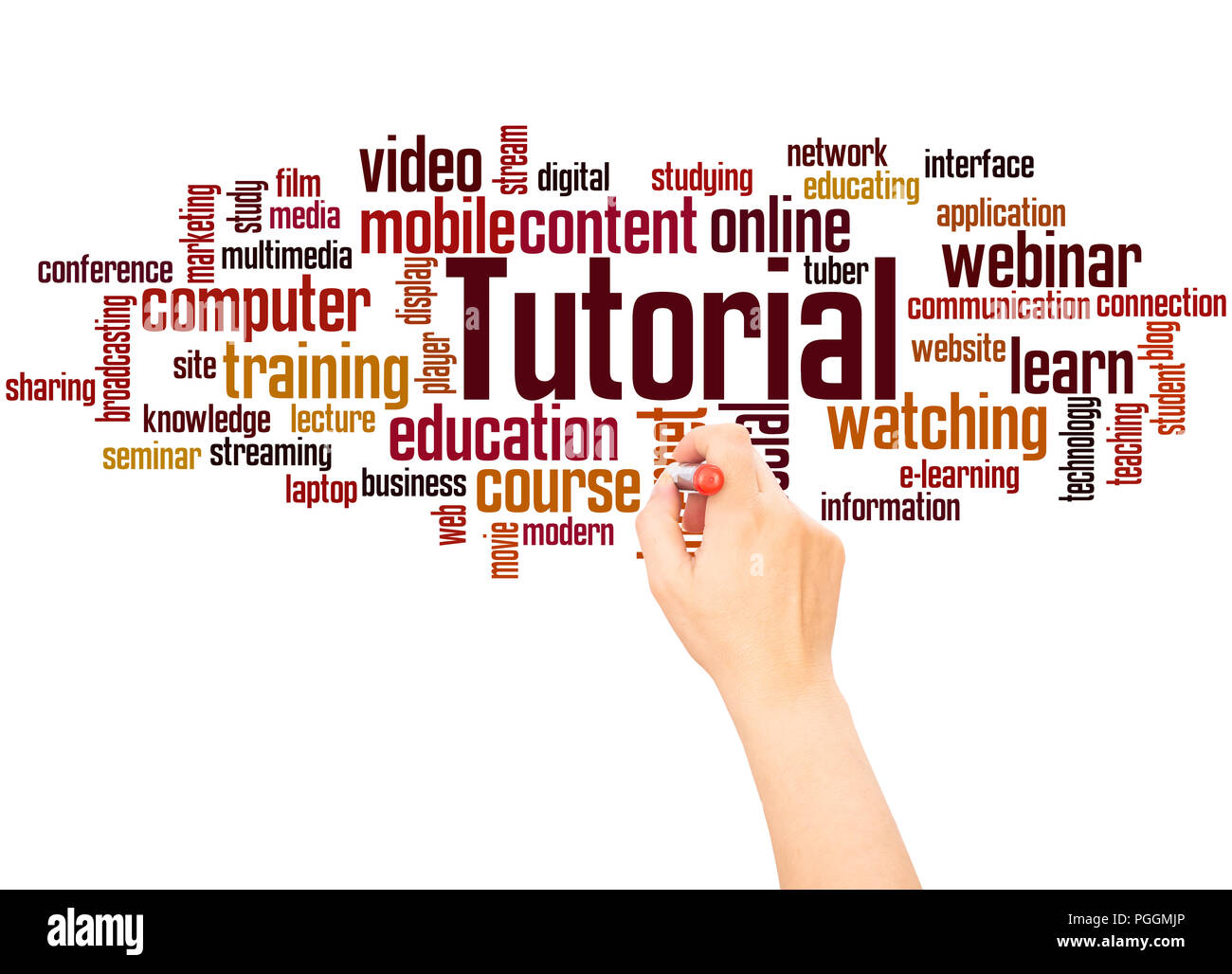 Tutorial word cloud hand writing concept on white background Stock