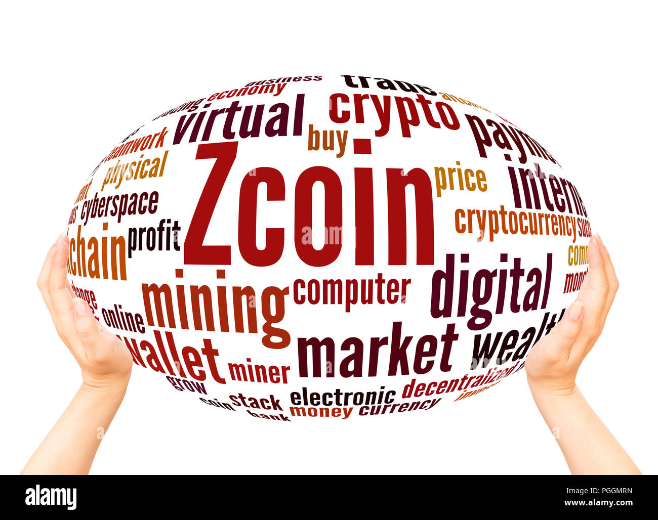 Zcoin word cloud hand sphere concept on white background. Stock Photo