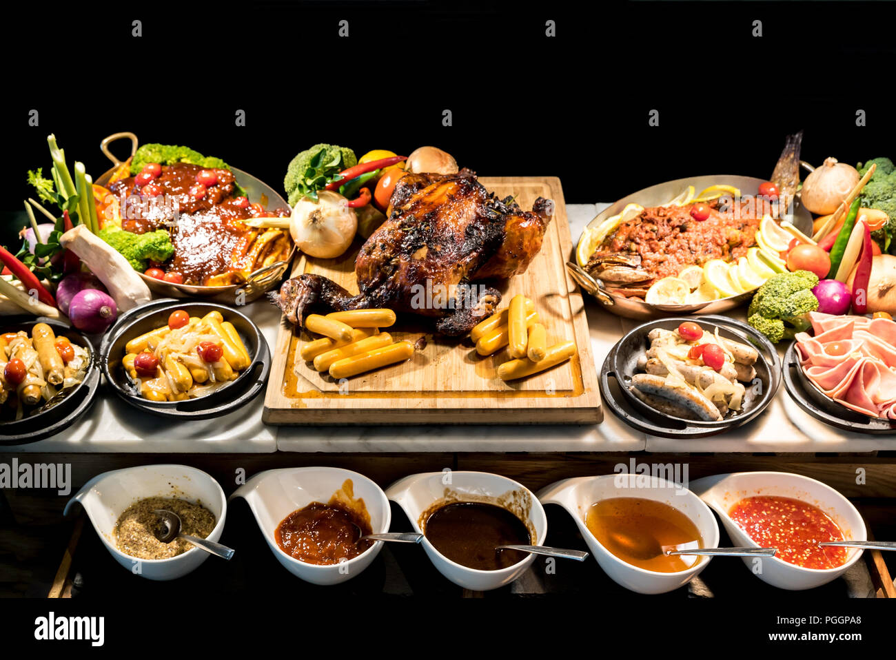 Carving meat station in buffet line Stock Photo Alamy