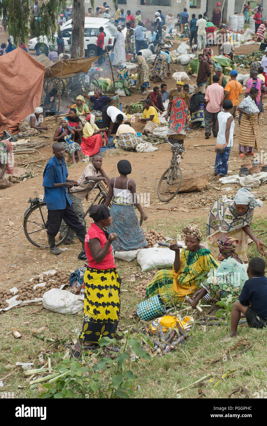 KASESE, UGANDA: JULY 22 2011: Bustling market in an unknown town in rural Uganda. Stock Photo