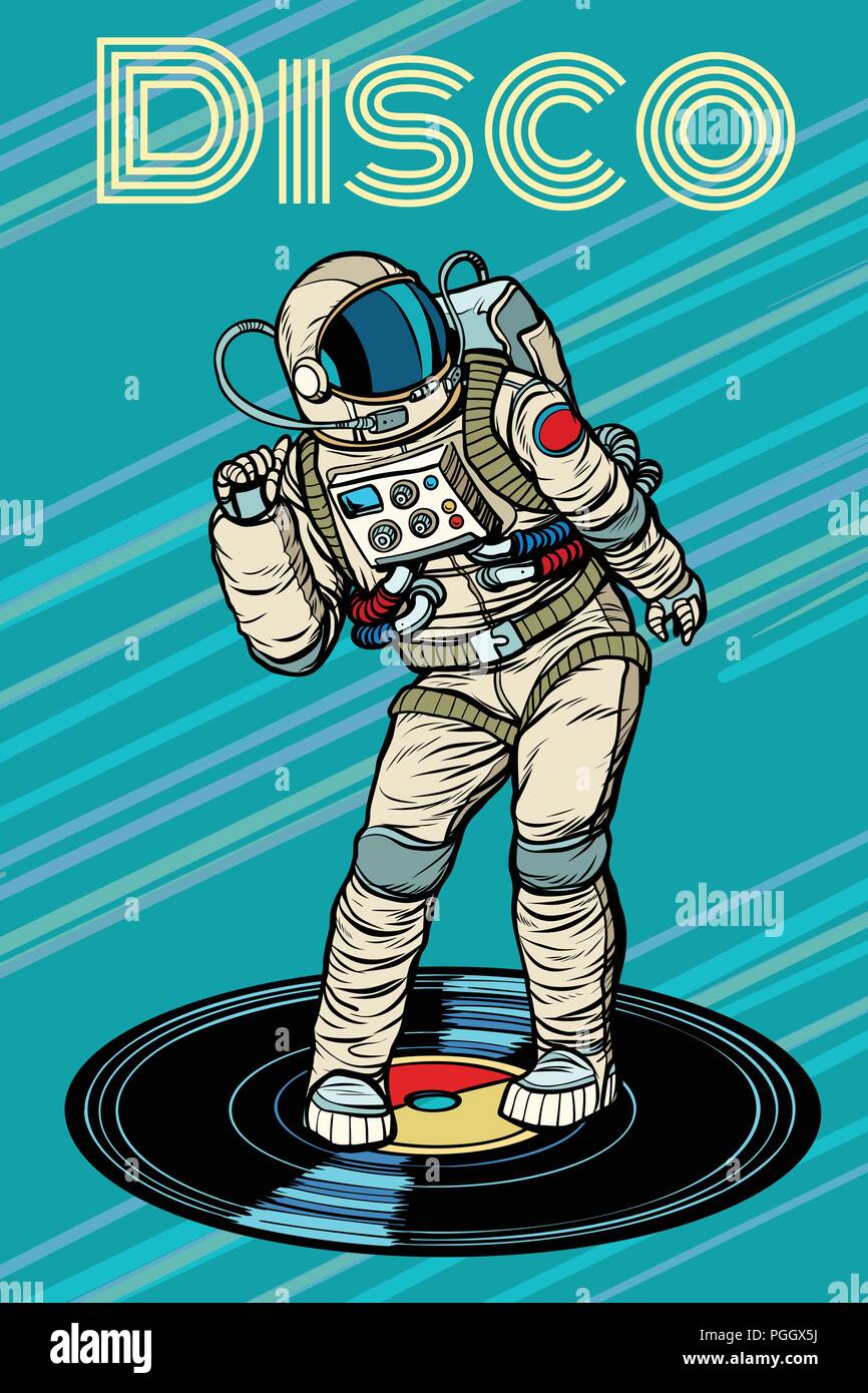 Disco. Astronaut dances Stock Vector