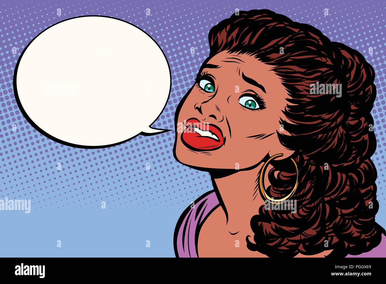 the woman is afraid and speaks. African-American people Stock Vector