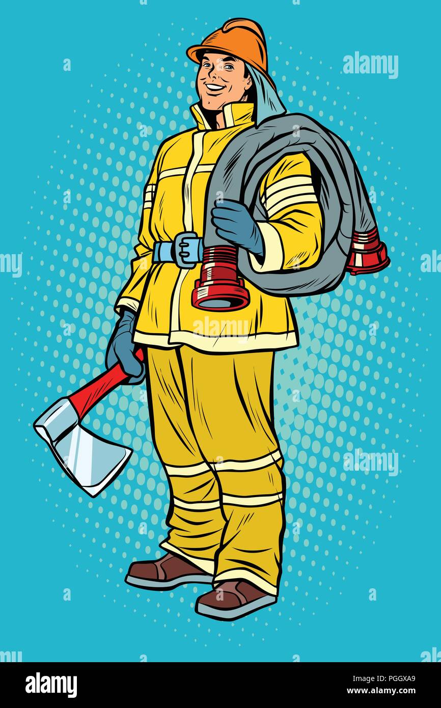 fireman with axe and hydrant Stock Vector