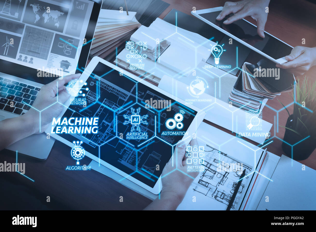 Machine learning technology diagram with artificial intelligence (AI ...