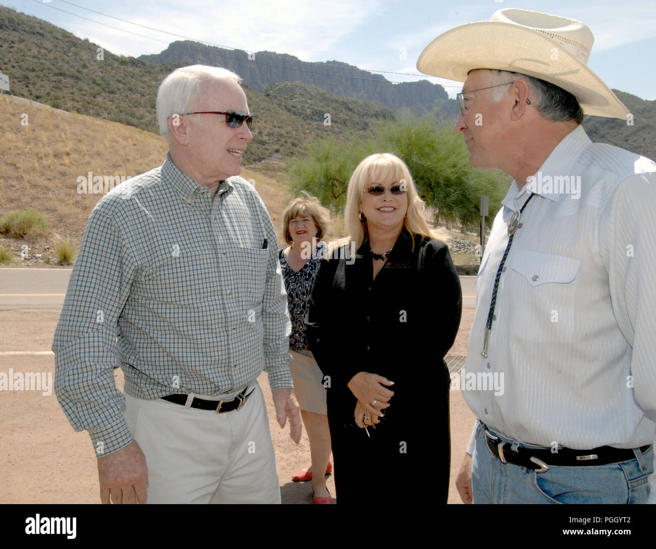 Secretary Ken Salazar on visit to southeastern Arizona, [joining Arizona Senator John McCain and other officials for] copper mine tour and press conference [on controversy surrounding Resolution Copper Company plans for mining operation in Oak Flat area] - 8/21/2009 Stock Photo