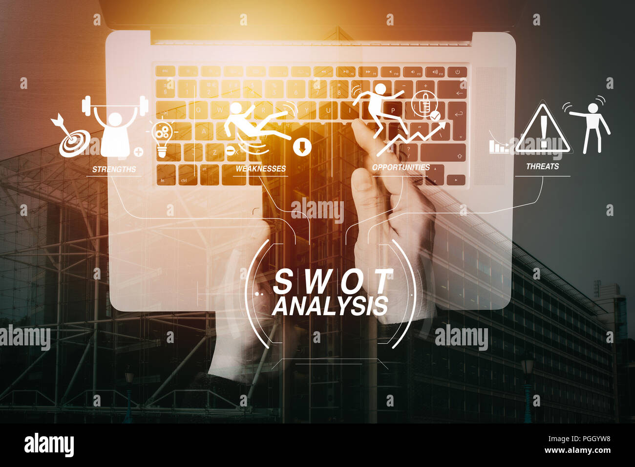 SWOT Analysis virtual diagram with Strengths, weaknesses, threats and