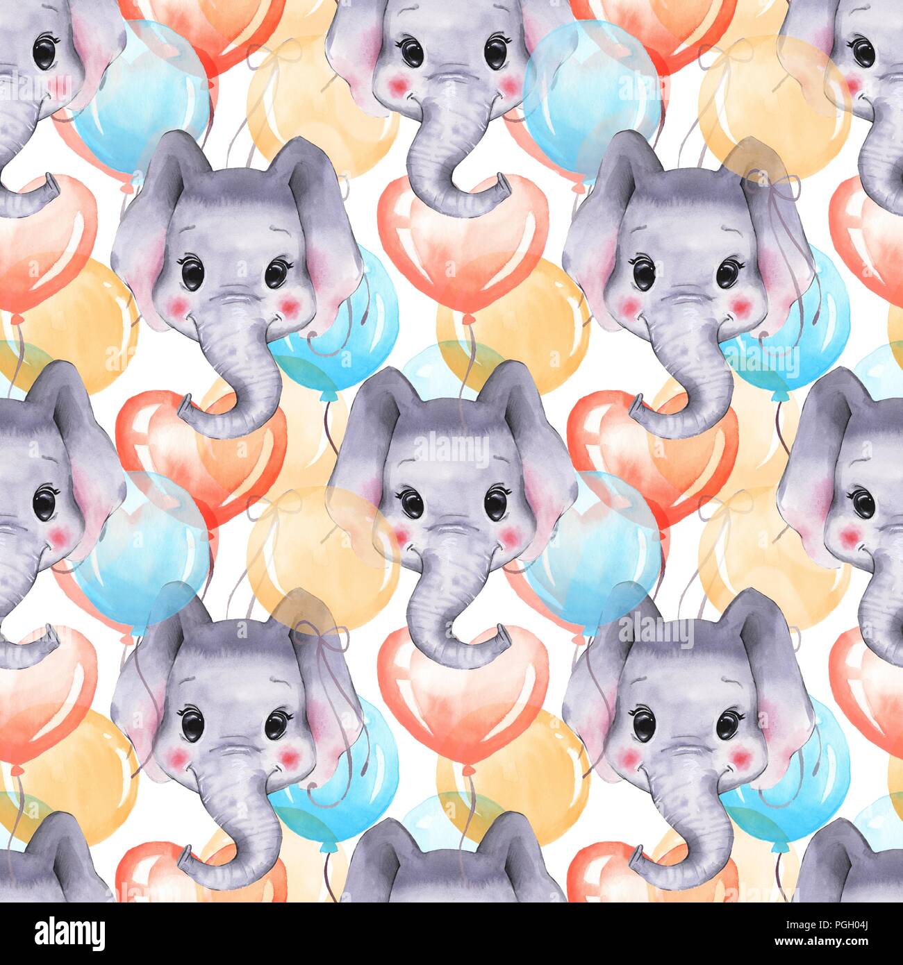Seamless pattern with elephants. Cute cartoon background Stock Photo