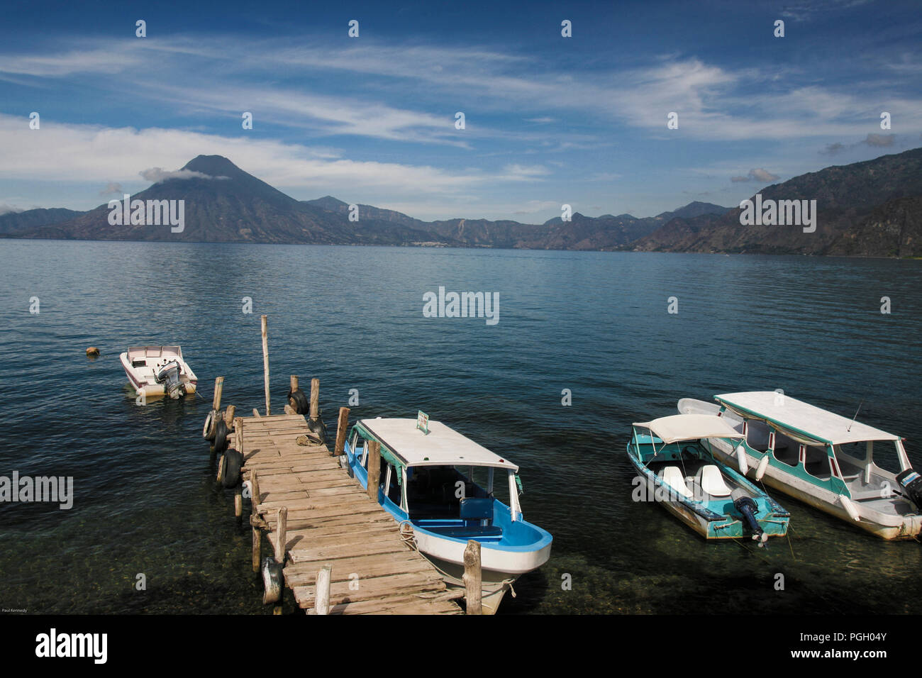 Boats on scenic Lake Atitlan, Gautemala Stock Photo