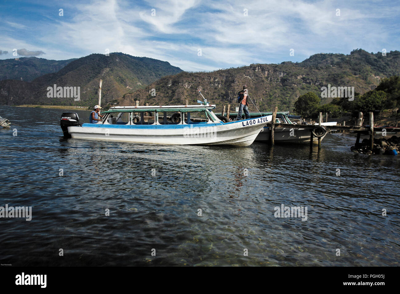 Boats on scenic Lake Atitlan, Gautemala Stock Photo