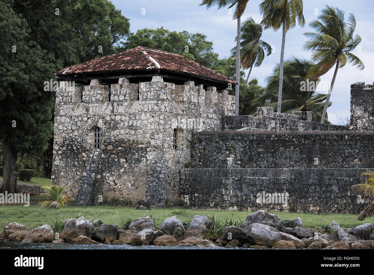 The Castle of San Felipe de Lara, a colonial fort at the entrance to Lake Izabal in eastern Guatemala Stock Photo