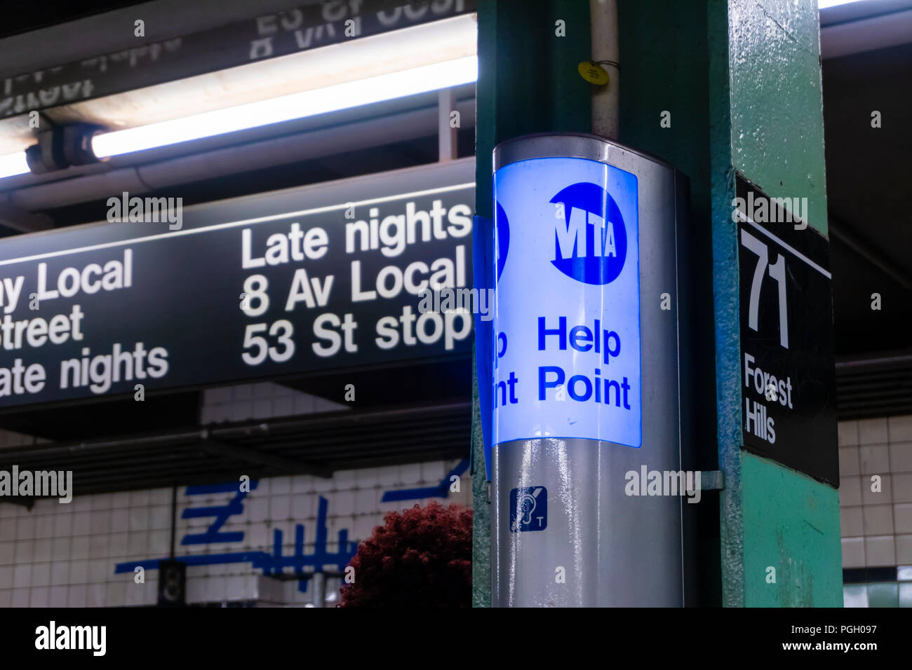 Help point in a subway station in New York City Stock Photo