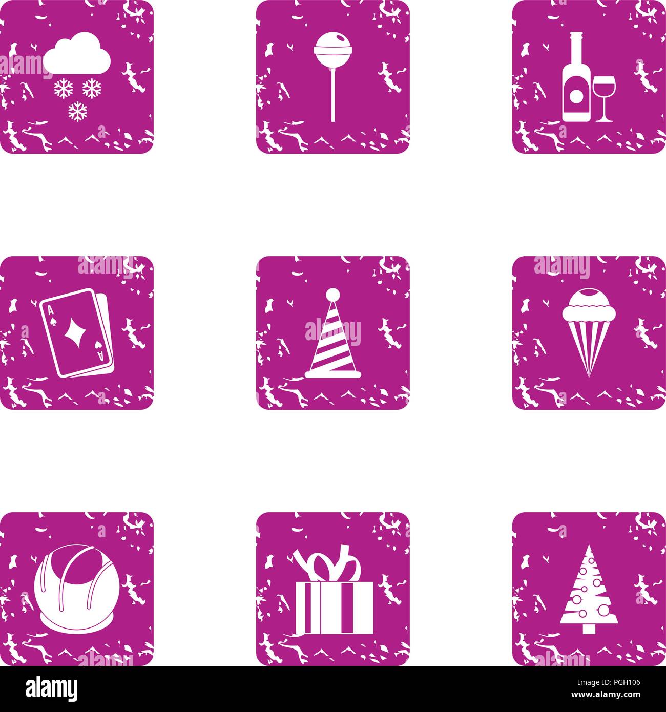 Elation icons set, grunge style Stock Vector