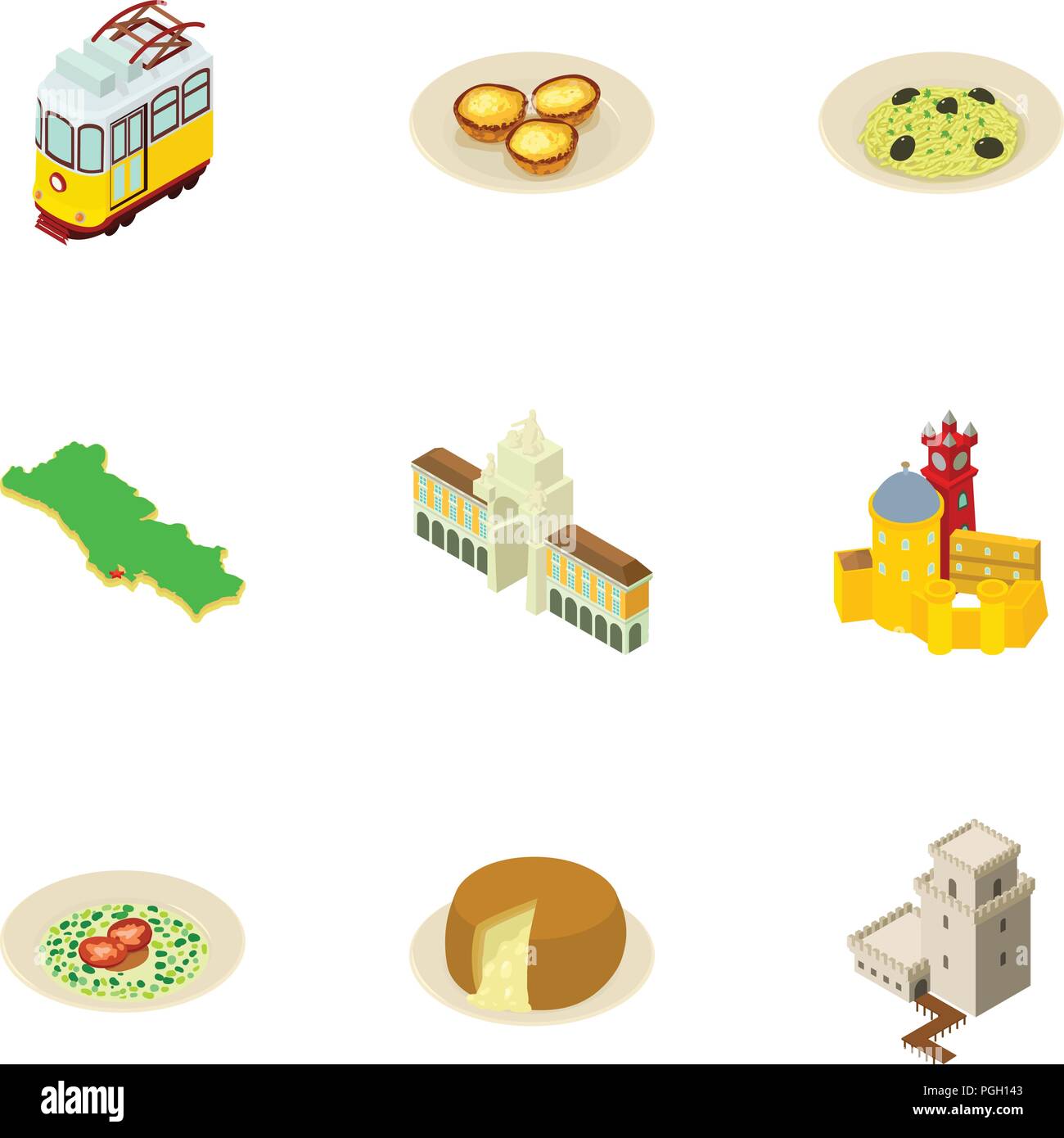 Townlet icons set, isometric style Stock Vector