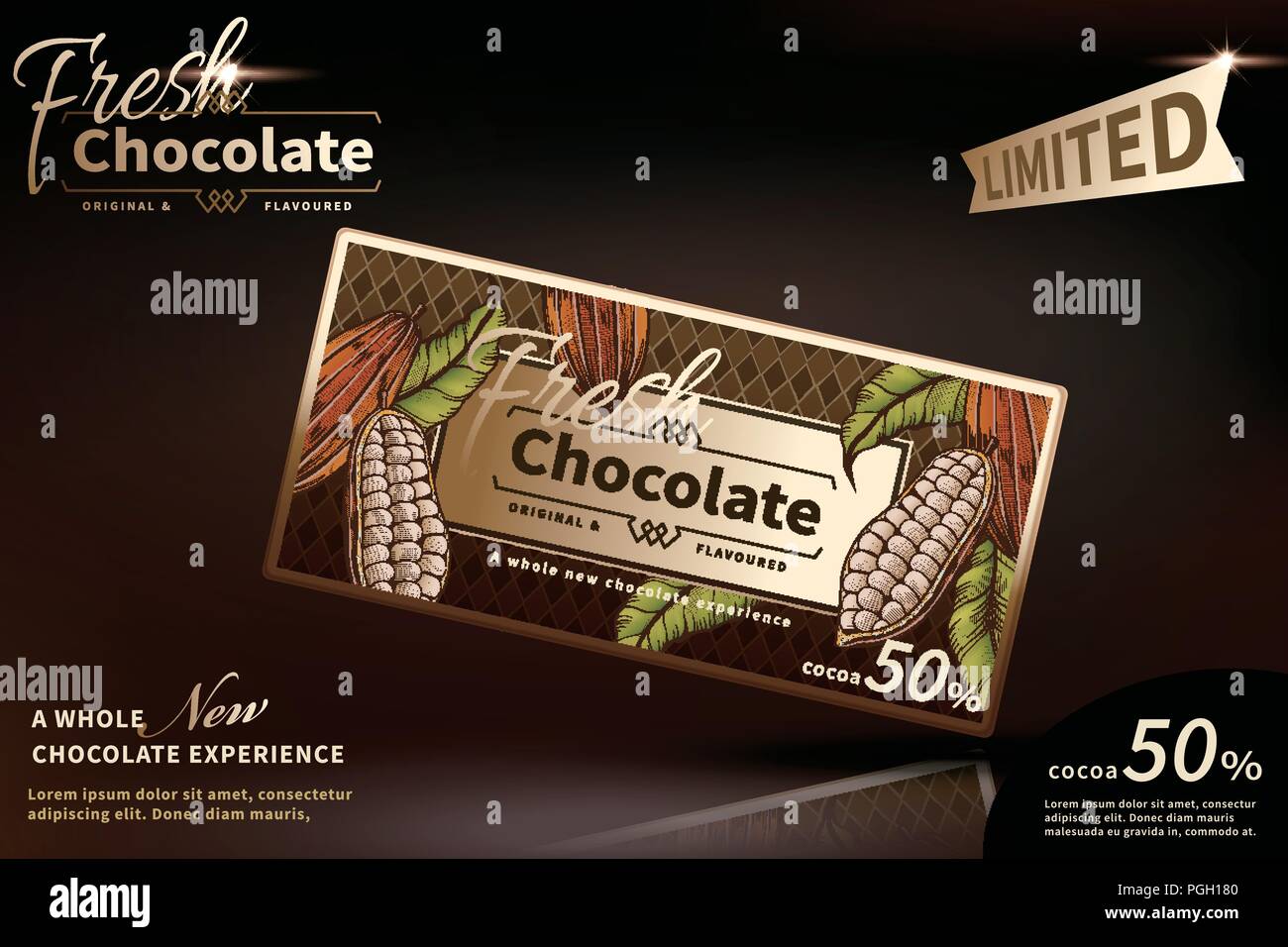 Premium chocolate ads with classic package design on brown background ...